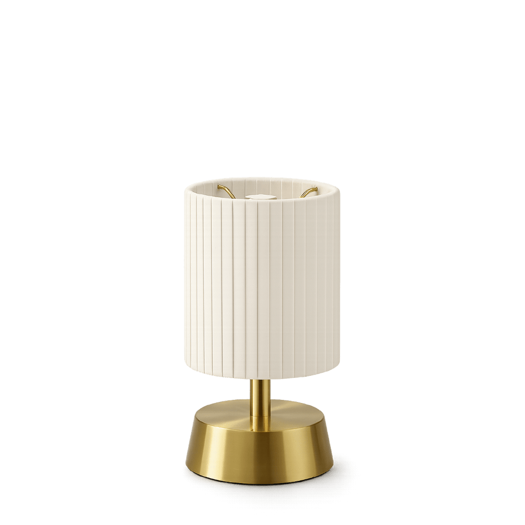 Cleo Cordless Table Lamp Brass Ivory Pleated Shade [A] - Image 4