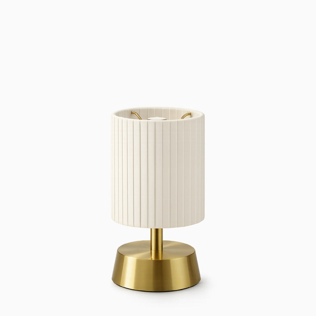 Cleo Cordless Table Lamp Brass Ivory Pleated Shade [A] - Image 2