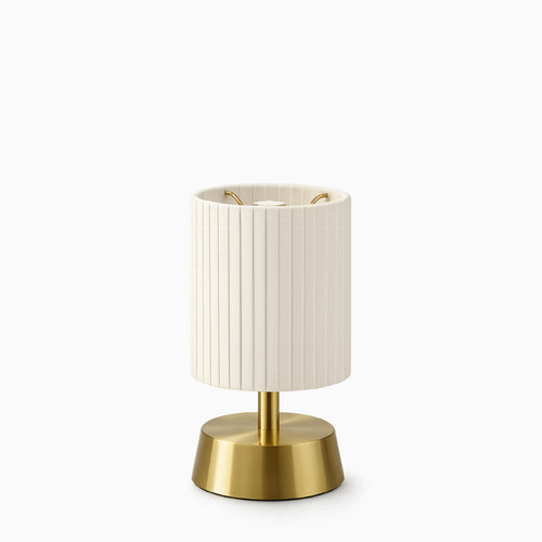 Cleo Cordless Table Lamp Brass Ivory Pleated Shade [A] - Image 2