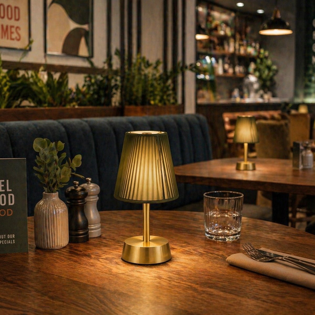 Liberty Cordless Table Lamp Brass Moss Green Cotton Shade [C] - Image 3