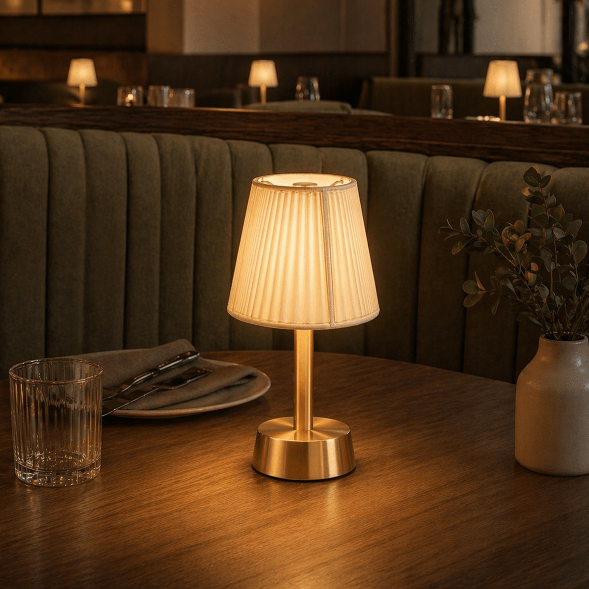 Liberty Cordless Table Lamp Brass Ivory Cotton Shade [C] - Image 1