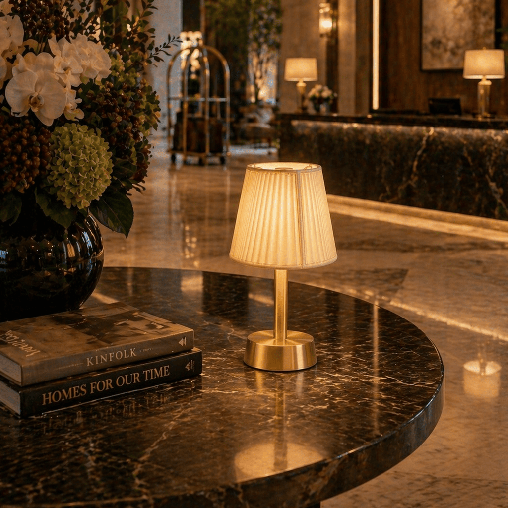 Liberty Cordless Table Lamp Brass Ivory Cotton Shade [C] - Image 4