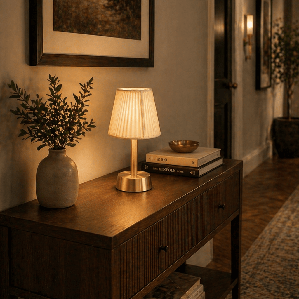 Liberty Cordless Table Lamp Brass Ivory Cotton Shade [C] - Image 5