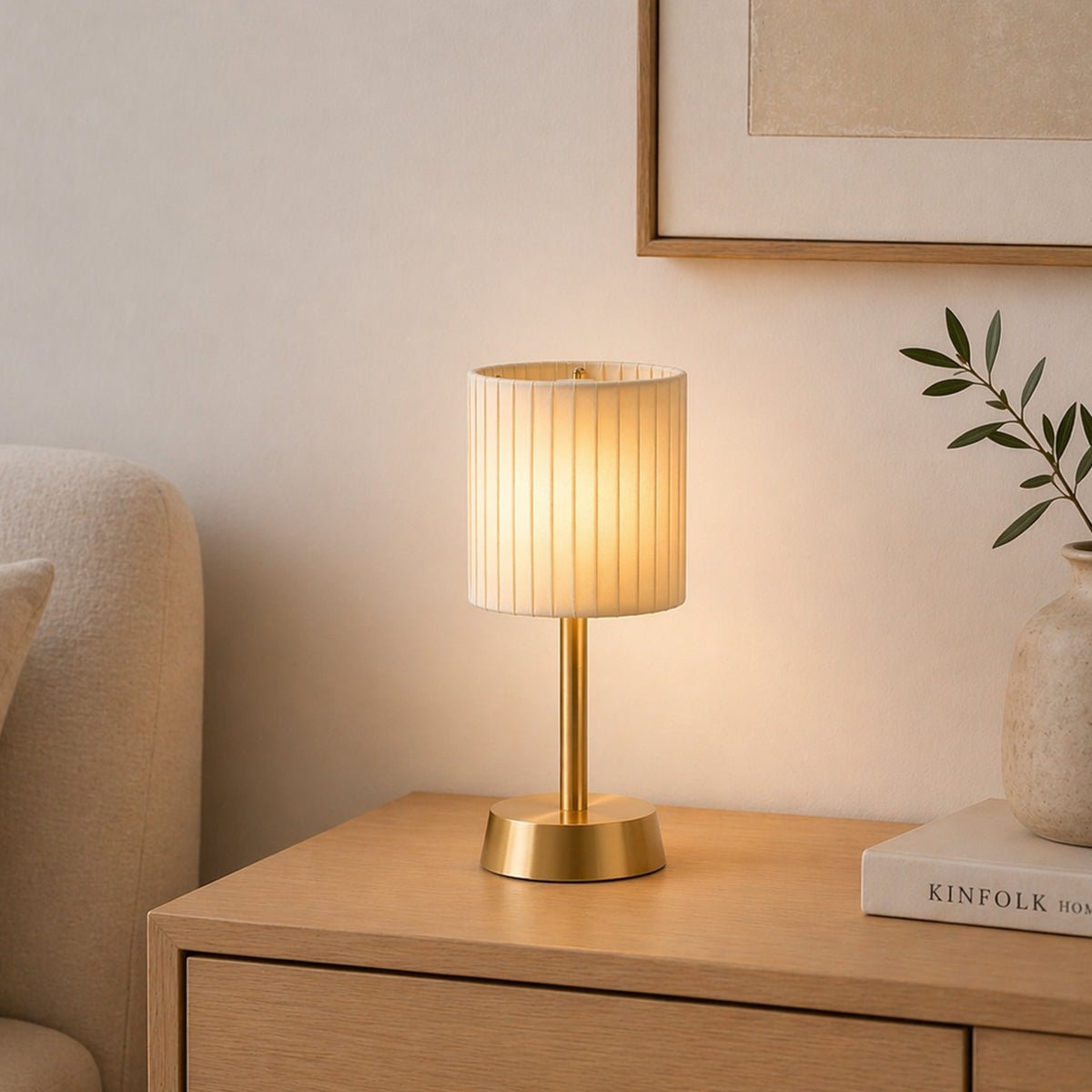 Liberty Cordless Table Lamp Brass Ivory Pleated Shade [A] - Image 3