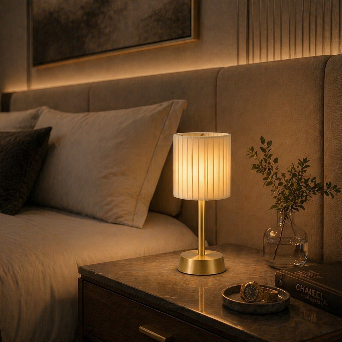 Liberty Cordless Table Lamp Brass Ivory Pleated Shade [A] - Image 4