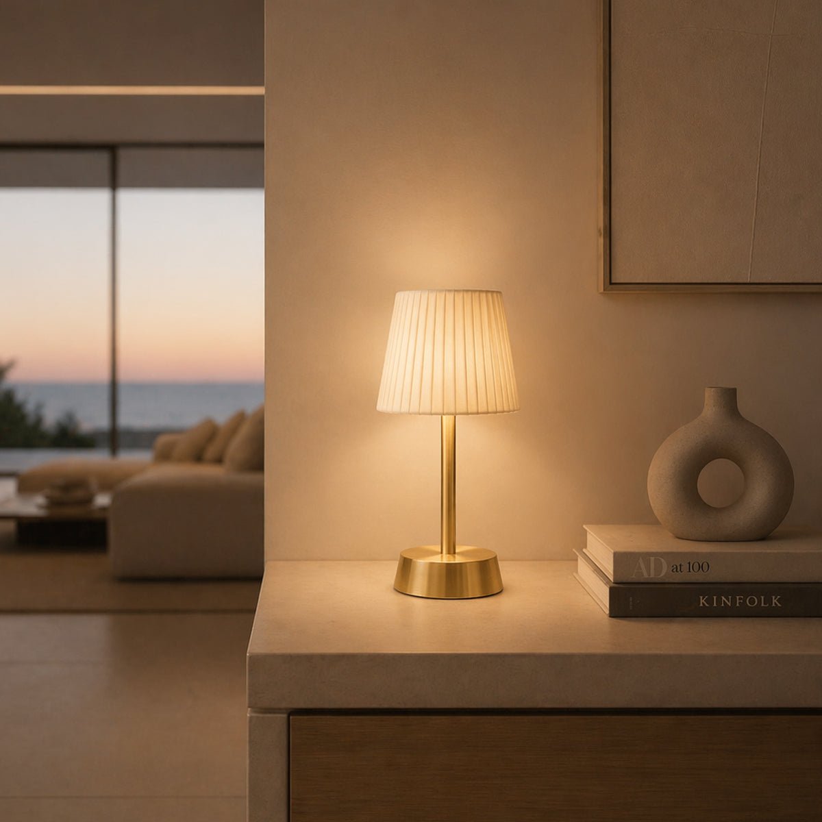 Liberty Cordless Table Lamp Brass Ivory Pleated Shade [D] - Image 3