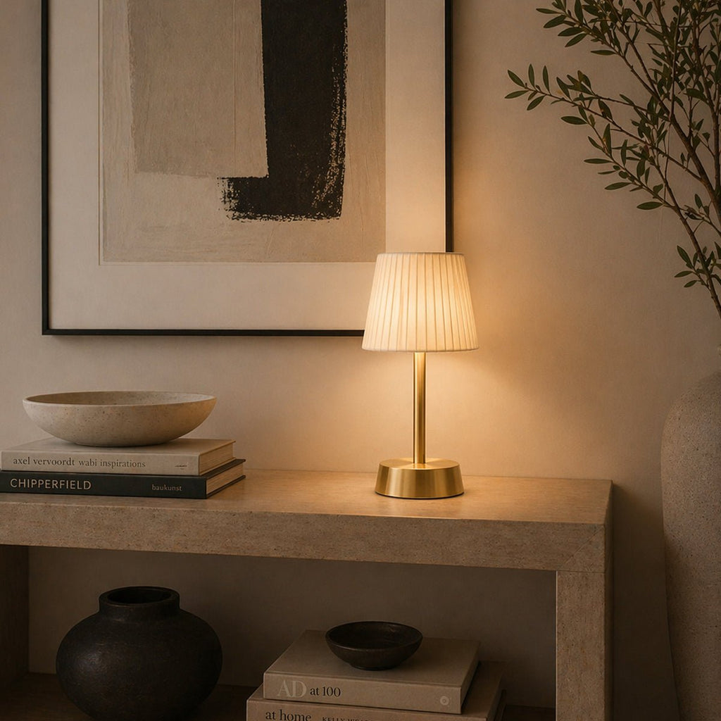 Liberty Cordless Table Lamp Brass Ivory Pleated Shade [D] - Image 4