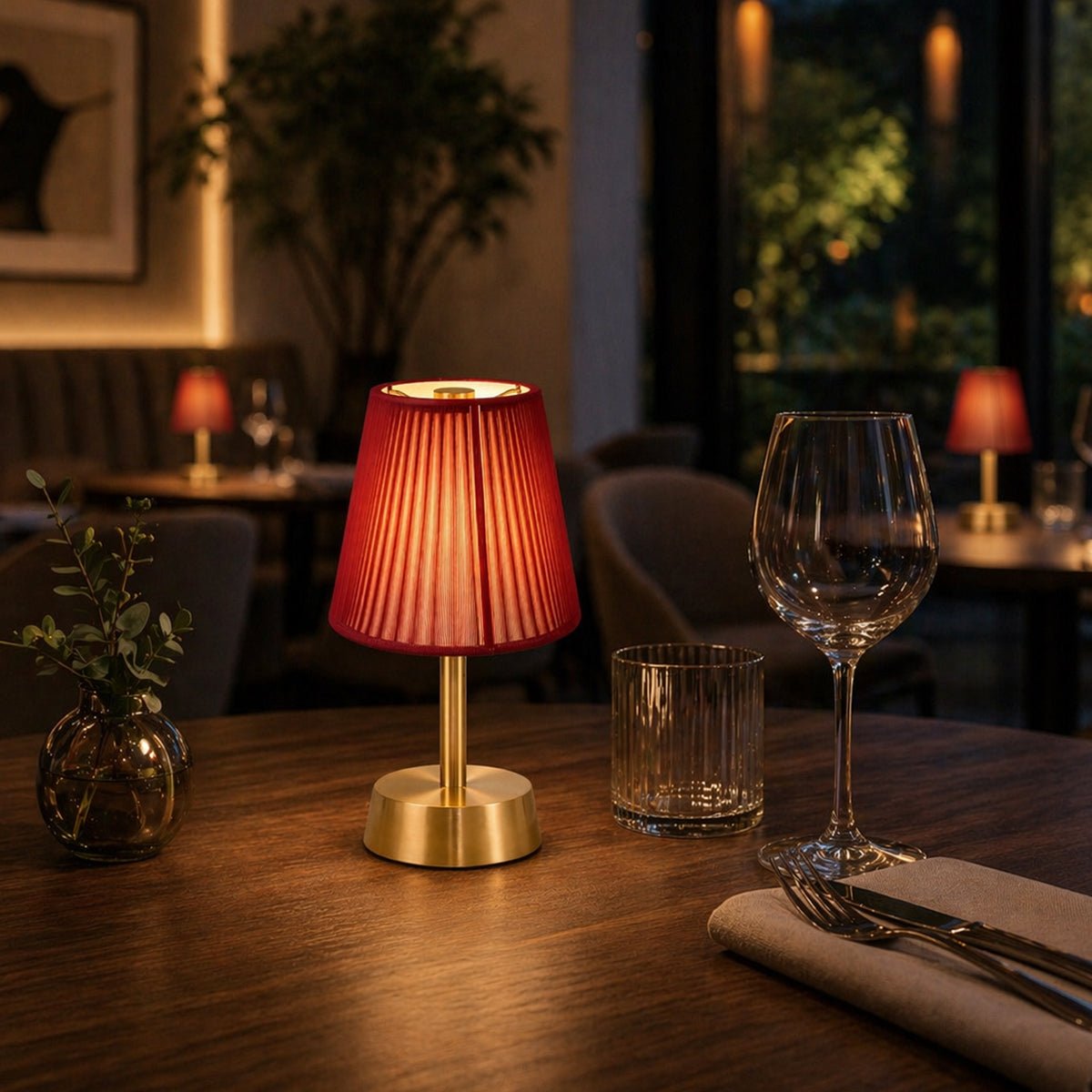 Liberty Cordless Table Lamp Brass Red Cotton Shade [C] - Image 4