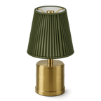 Luxe Cordless Table Lamp Brass Moss Green Cotton Shade [C] - Image 1