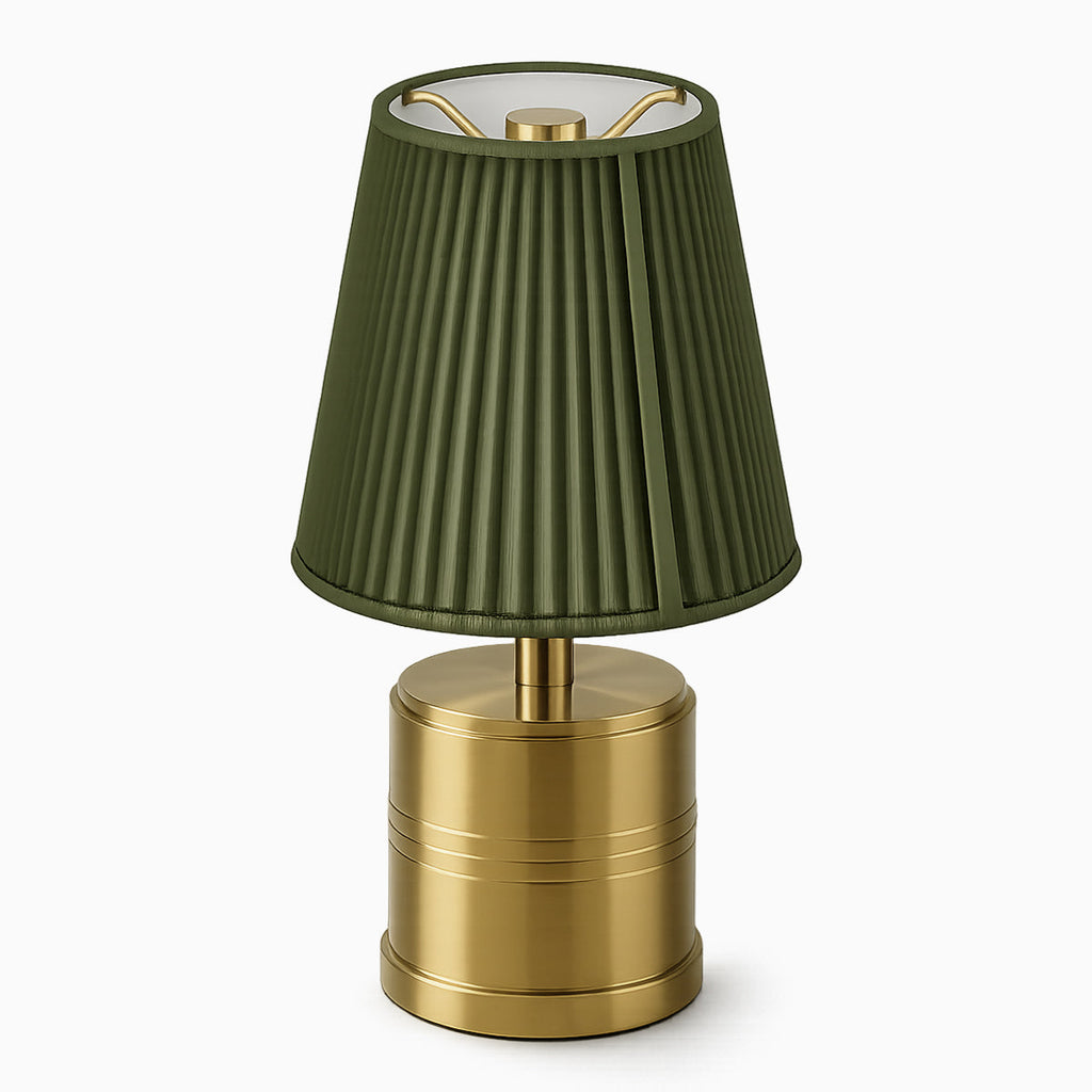 Luxe Cordless Table Lamp Brass Moss Green Cotton Shade [C] - Image 2