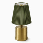 Luxe Cordless Table Lamp Brass Moss Green Cotton Shade [C] - Image 2