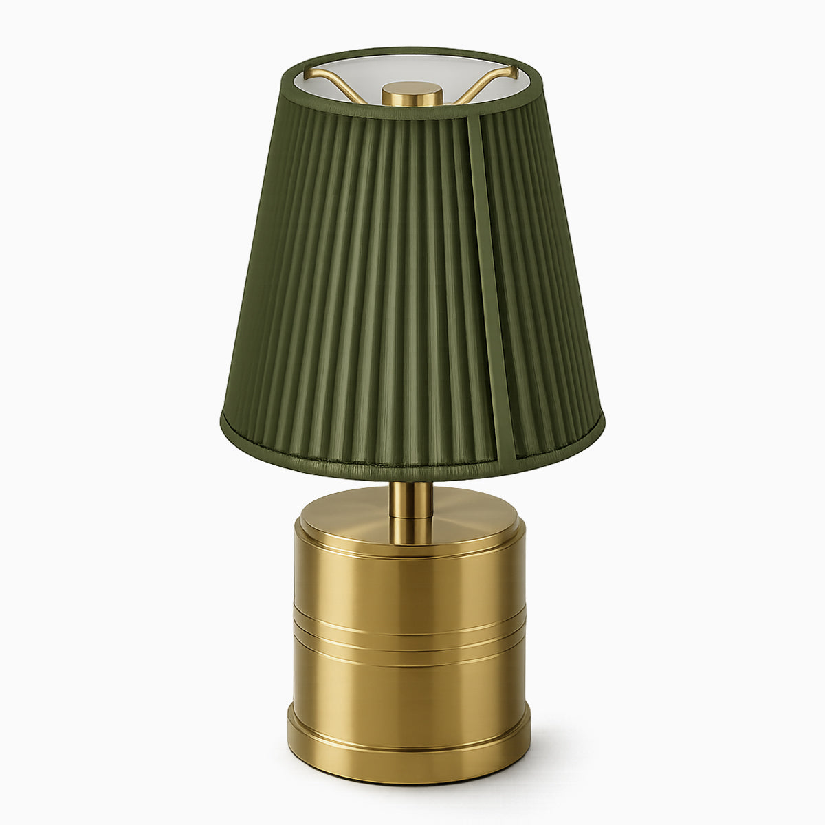 Luxe Cordless Table Lamp Brass Moss Green Cotton Shade [C] - Image 2