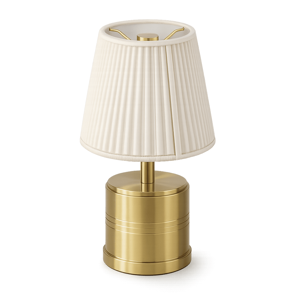 Luxe Cordless Table Lamp Brass Ivory Cotton Shade [C] - Image 6