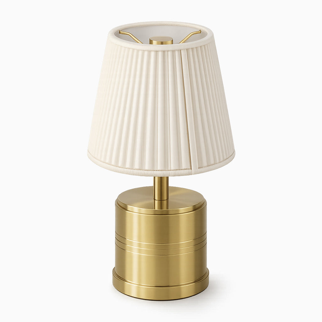 Luxe Cordless Table Lamp Brass Ivory Cotton Shade [C] - Image 2