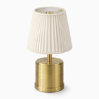 Luxe Cordless Table Lamp Brass Ivory Cotton Shade [C] - Image 2
