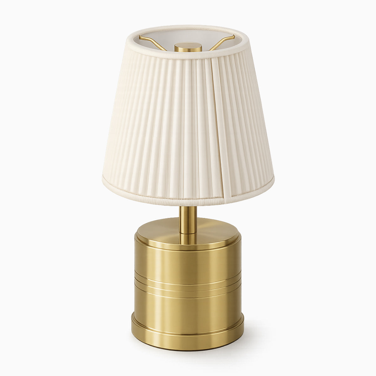 Luxe Cordless Table Lamp Brass Ivory Cotton Shade [C] - Image 2