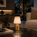 Luxe Cordless Table Lamp Brass Ivory Cotton Shade [C] - Image 1