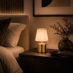 Luxe Cordless Table Lamp Brass Ivory Cotton Shade [C] - Image 5