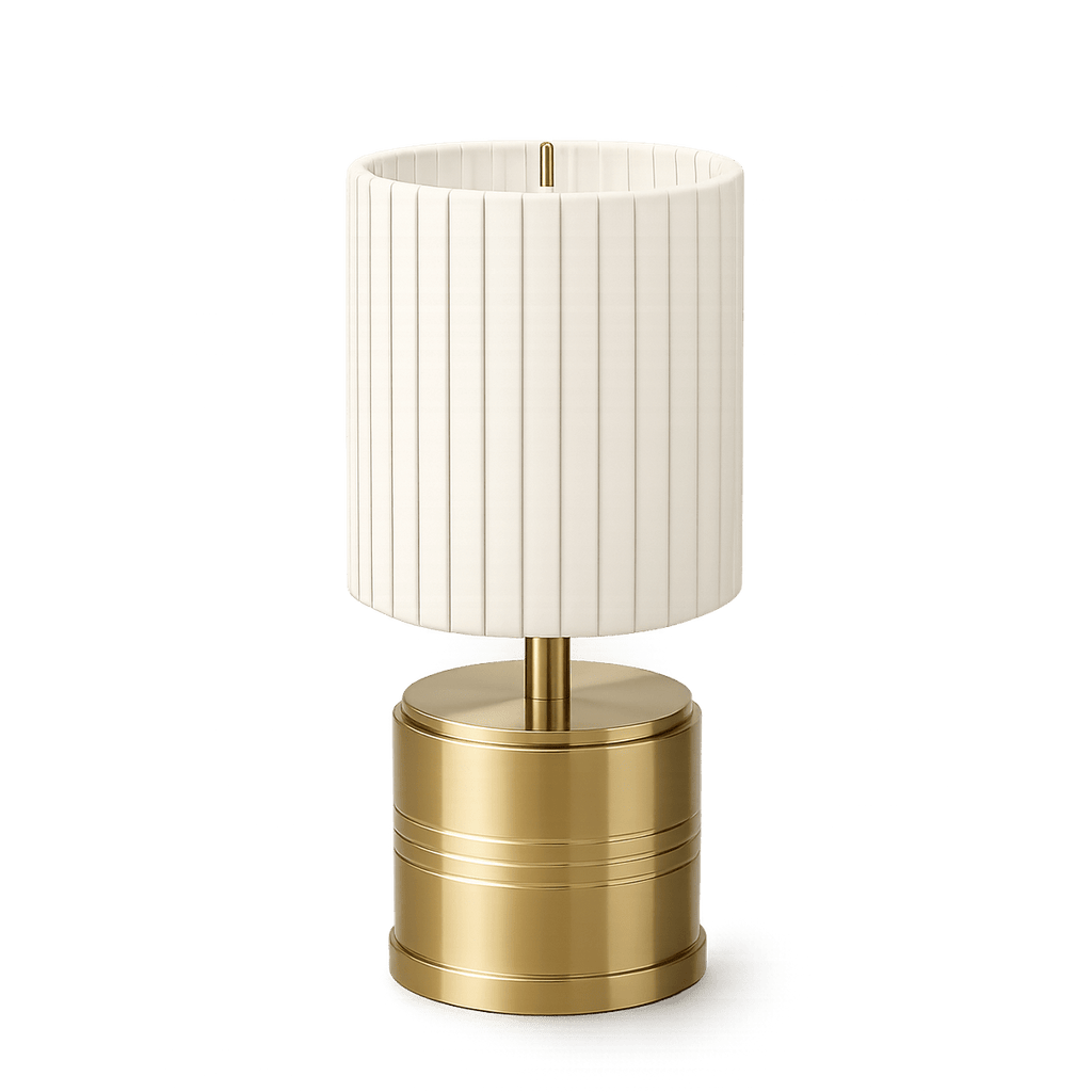 Luxe Cordless Table Lamp Brass Ivory Pleated Shade [A] - Image 7