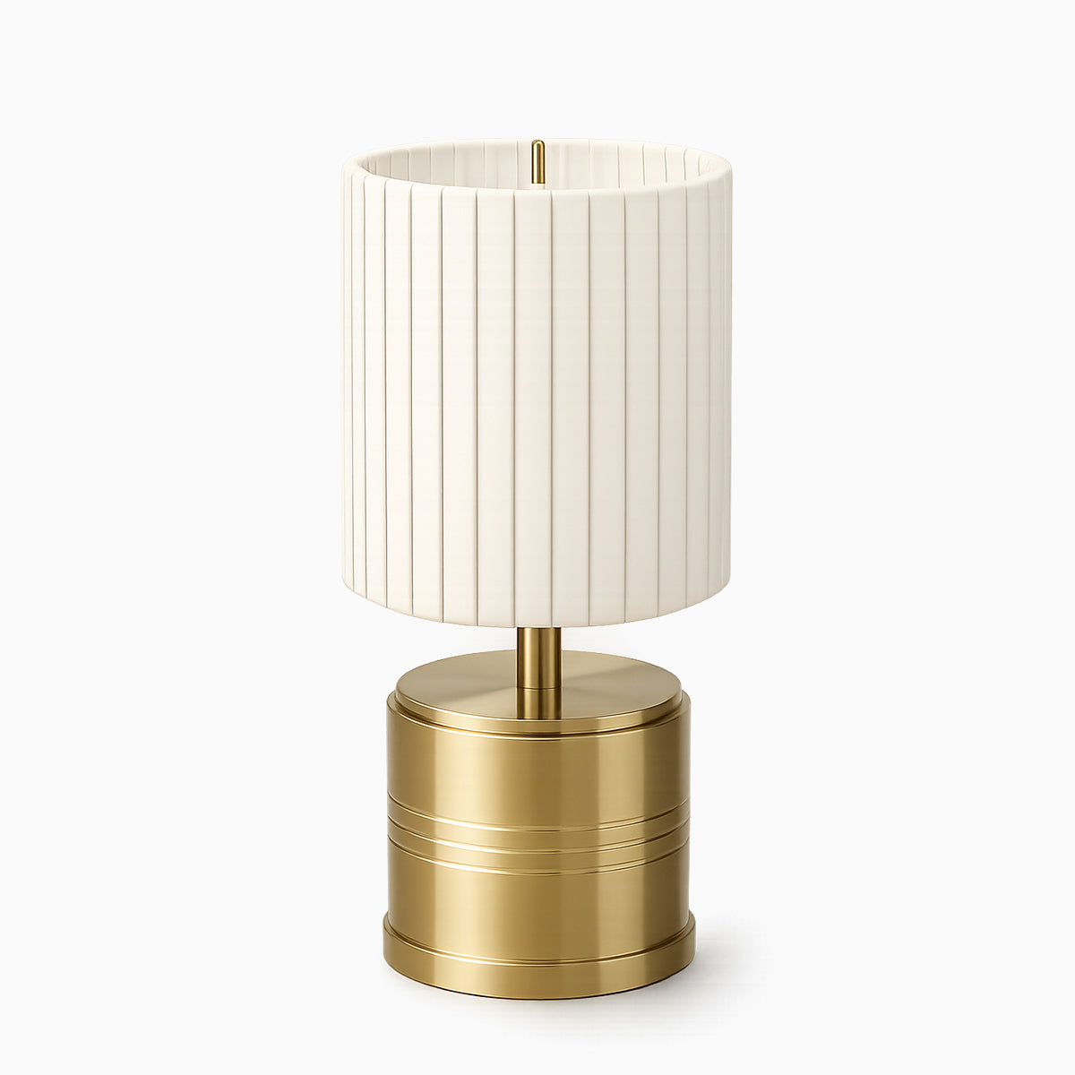 Luxe Cordless Table Lamp Brass Ivory Pleated Shade [A] - Image 2