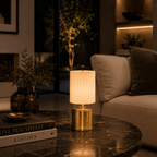 Luxe Cordless Table Lamp Brass Ivory Pleated Shade [A] - Image 3