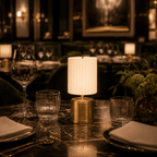 Luxe Cordless Table Lamp Brass Ivory Pleated Shade [A] - Image 4