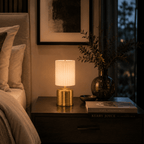 Luxe Cordless Table Lamp Brass Ivory Pleated Shade [A] - Image 5