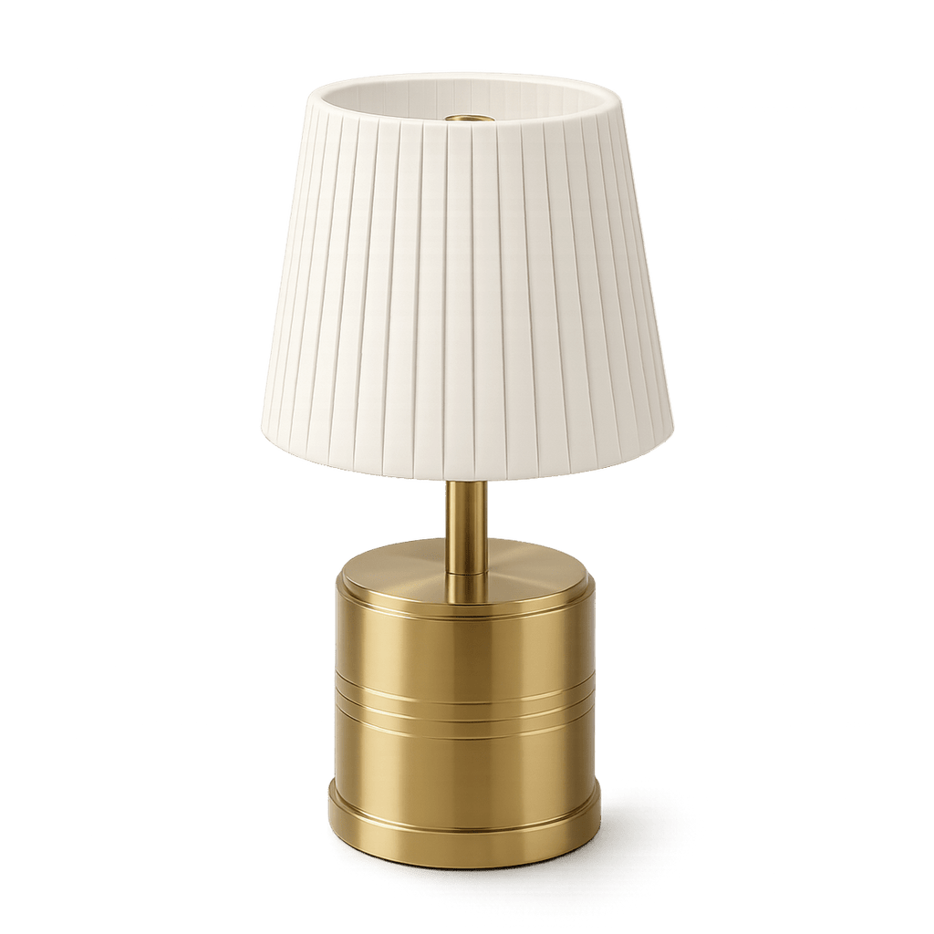 Luxe Cordless Table Lamp Brass Ivory Pleated Shade [D] - Image 5