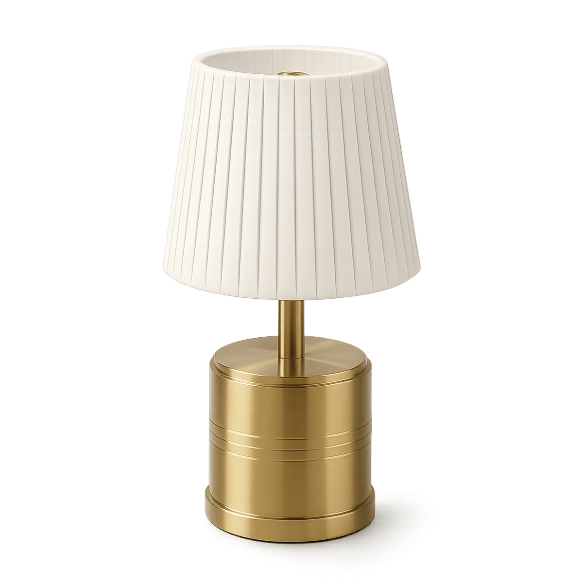 Luxe Cordless Table Lamp Brass Ivory Pleated Shade [D] - Image 5