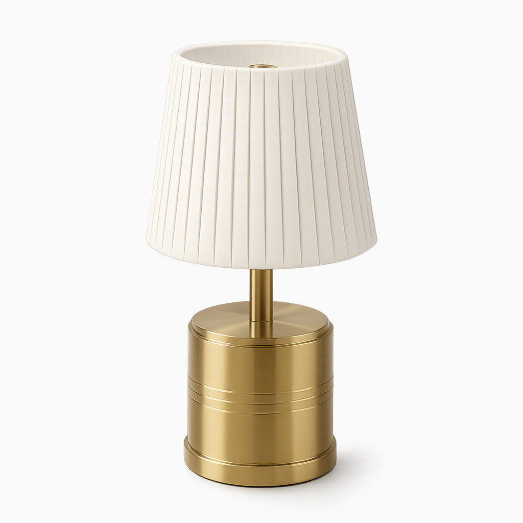 Luxe Cordless Table Lamp Brass Ivory Pleated Shade [D] - Image 2
