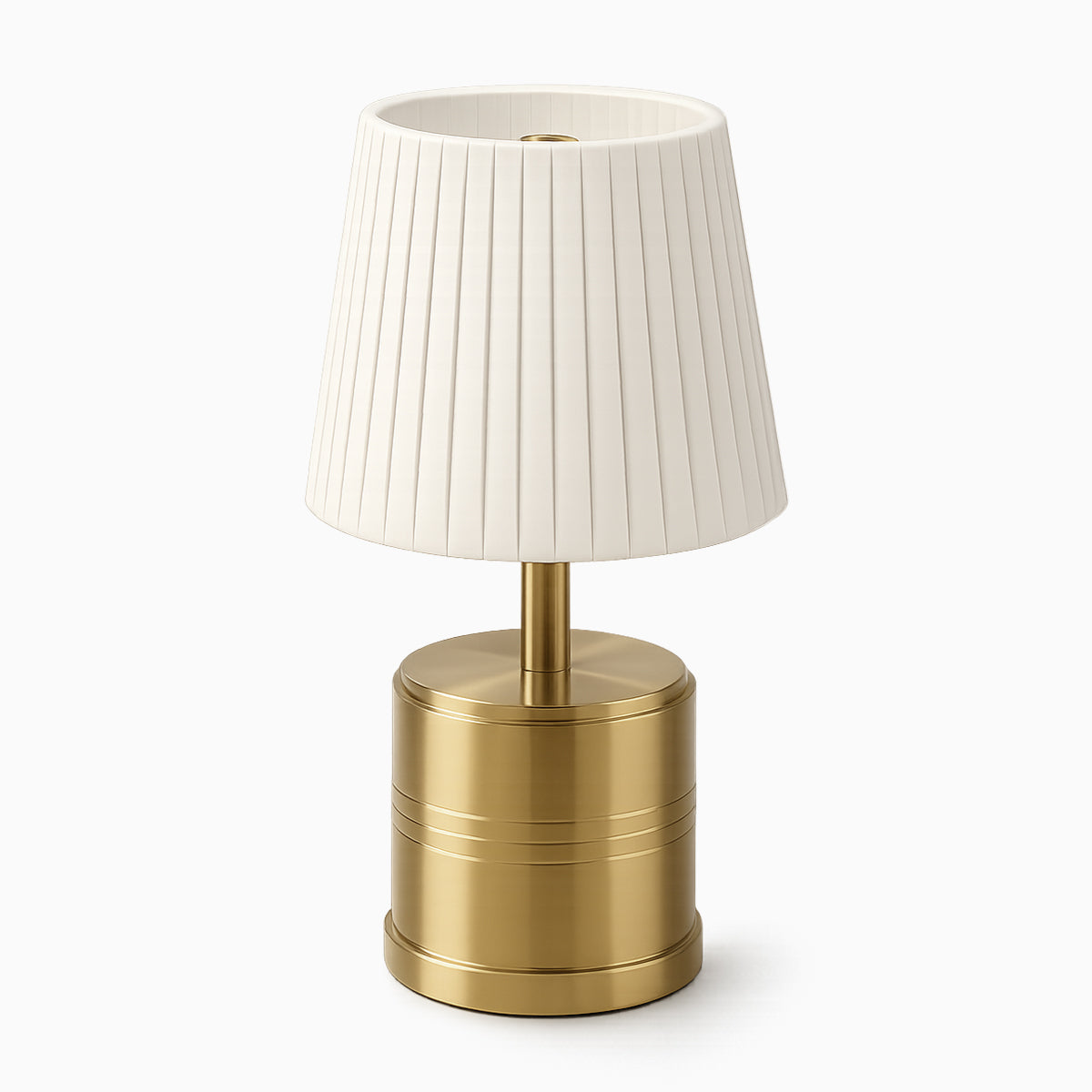 Luxe Cordless Table Lamp Brass Ivory Pleated Shade [D] - Image 2
