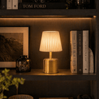 Luxe Cordless Table Lamp Brass Ivory Pleated Shade [D] - Image 1