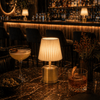 Luxe Cordless Table Lamp Brass Ivory Pleated Shade [D] - Image 3