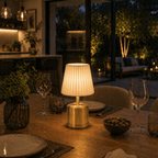 Luxe Cordless Table Lamp Brass Ivory Pleated Shade [D] - Image 4