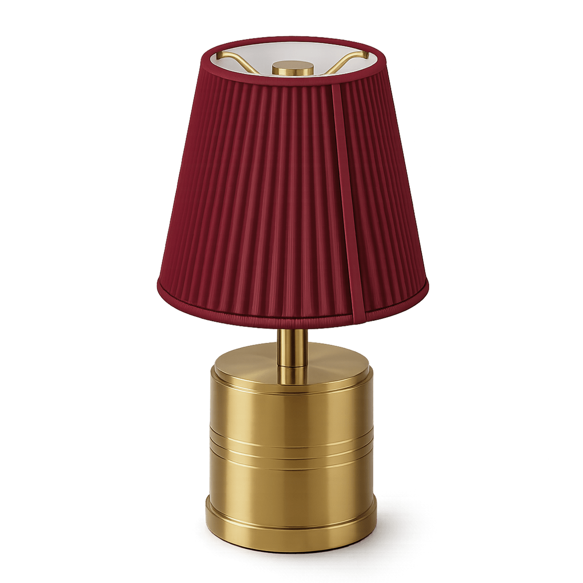 Luxe Cordless Table Lamp Brass Red Cotton Shade [C] - Image 5