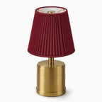 Luxe Cordless Table Lamp Brass Red Cotton Shade [C] - Image 2