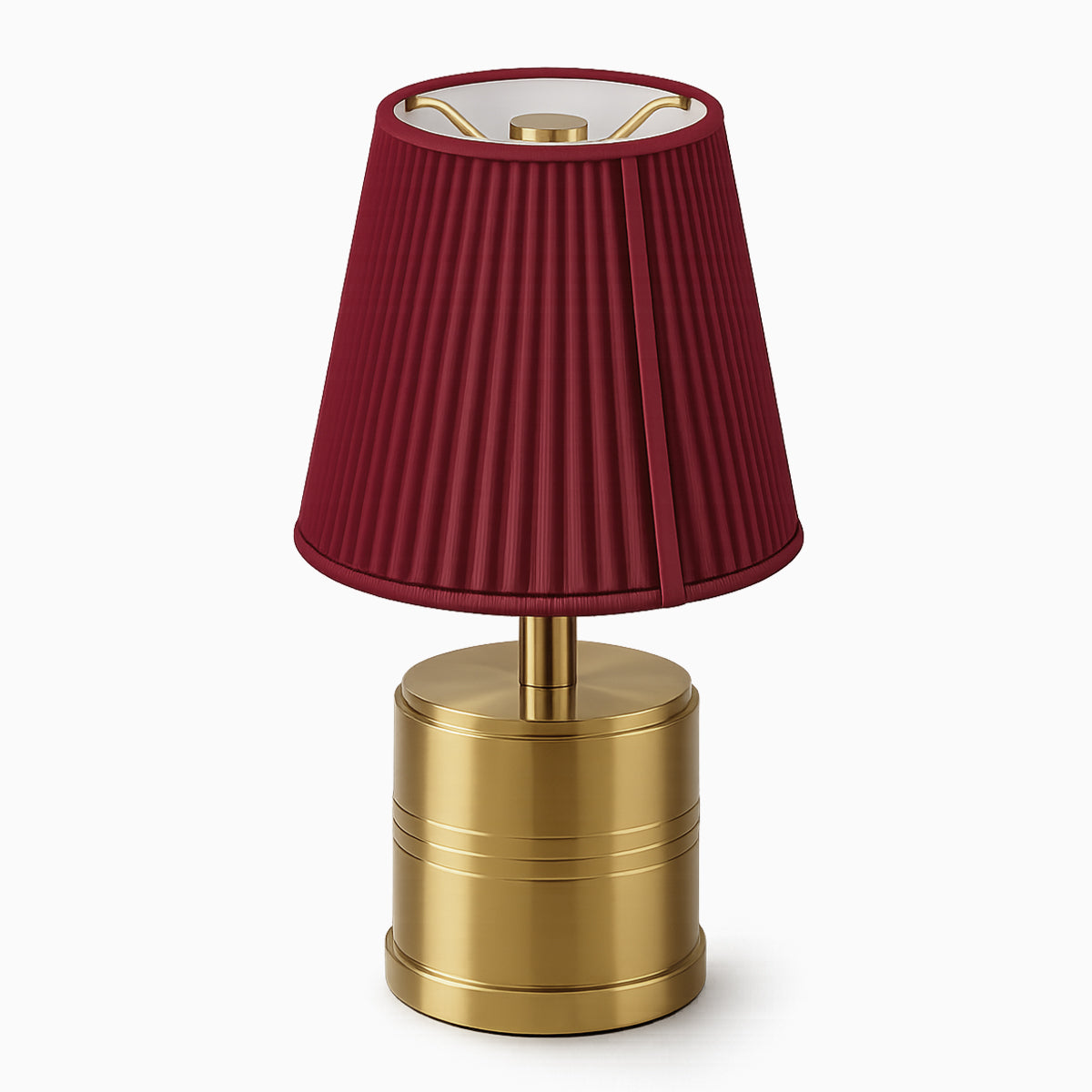 Luxe Cordless Table Lamp Brass Red Cotton Shade [C] - Image 2