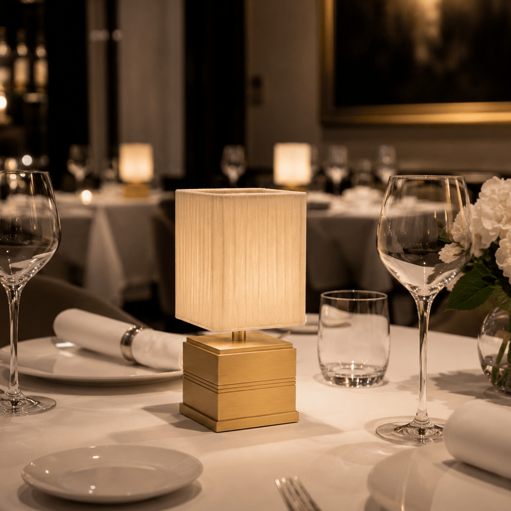 Regency Cordless Table Lamp Brass Ivory Pleated Shade [B] - Image 4