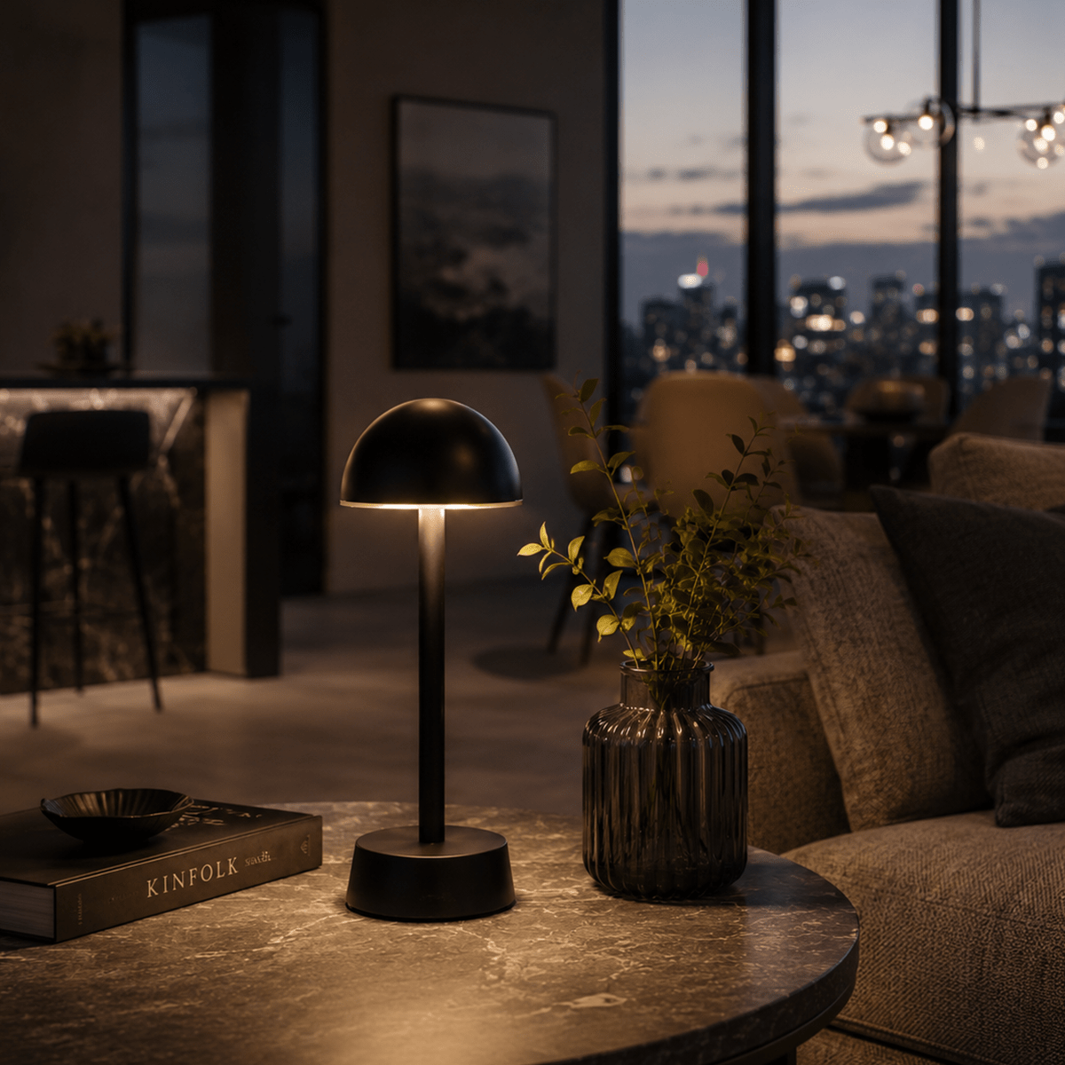 Sofia Dome Cordless Rechargeable Table Lamp - Black - Image 1