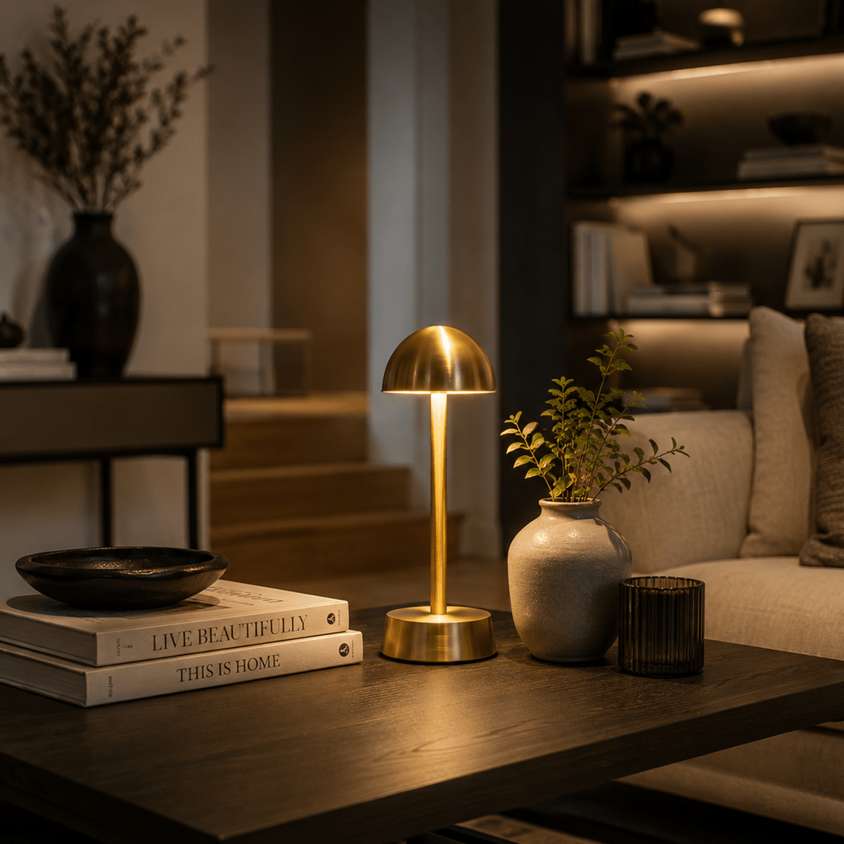 Sofia Dome Cordless Rechargeable Table Lamp - Brass - Image 5