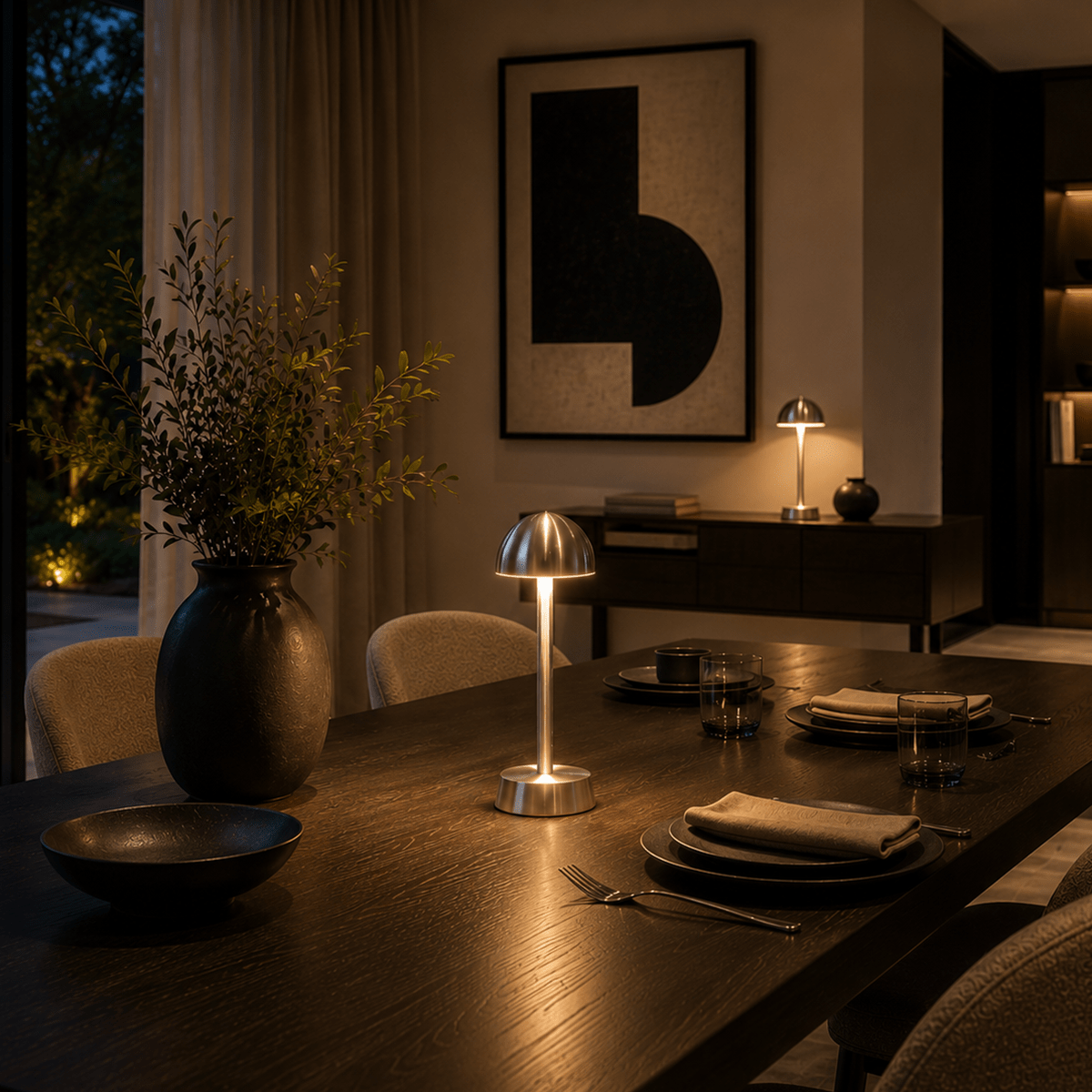 Sofia Dome Cordless Rechargeable Table Lamp - Nickel - Image 6