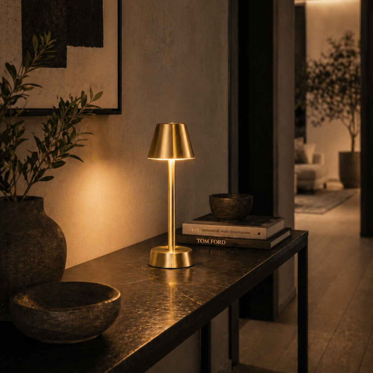 Sofia Empire Cordless Rechargeable Table Lamp - Brass - Image 3