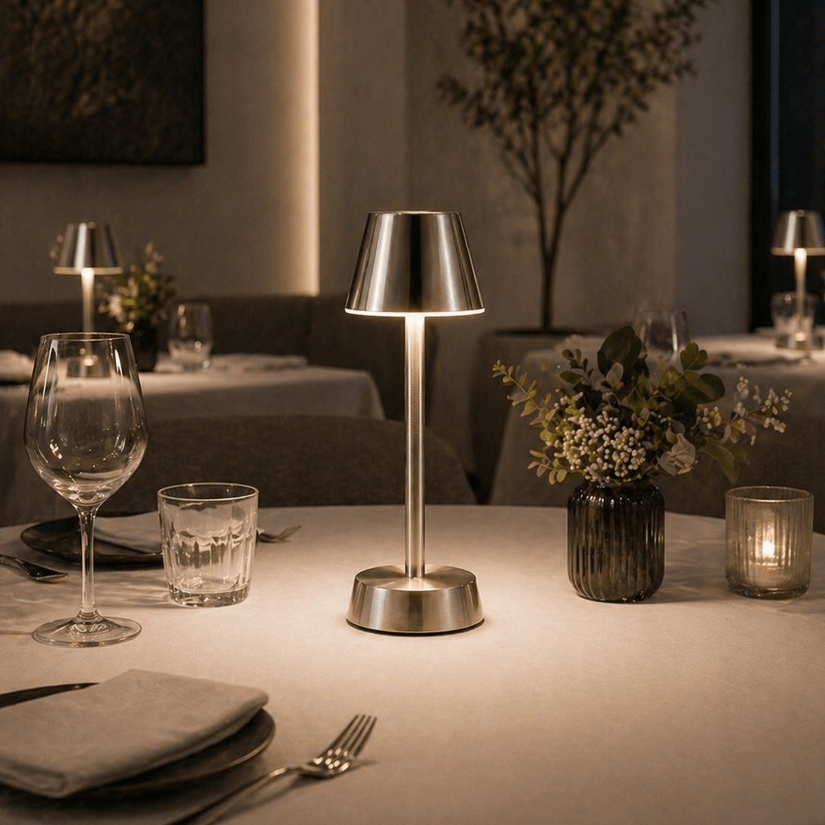 Sofia Empire Cordless Rechargeable Table Lamp - Nickel - Image 1