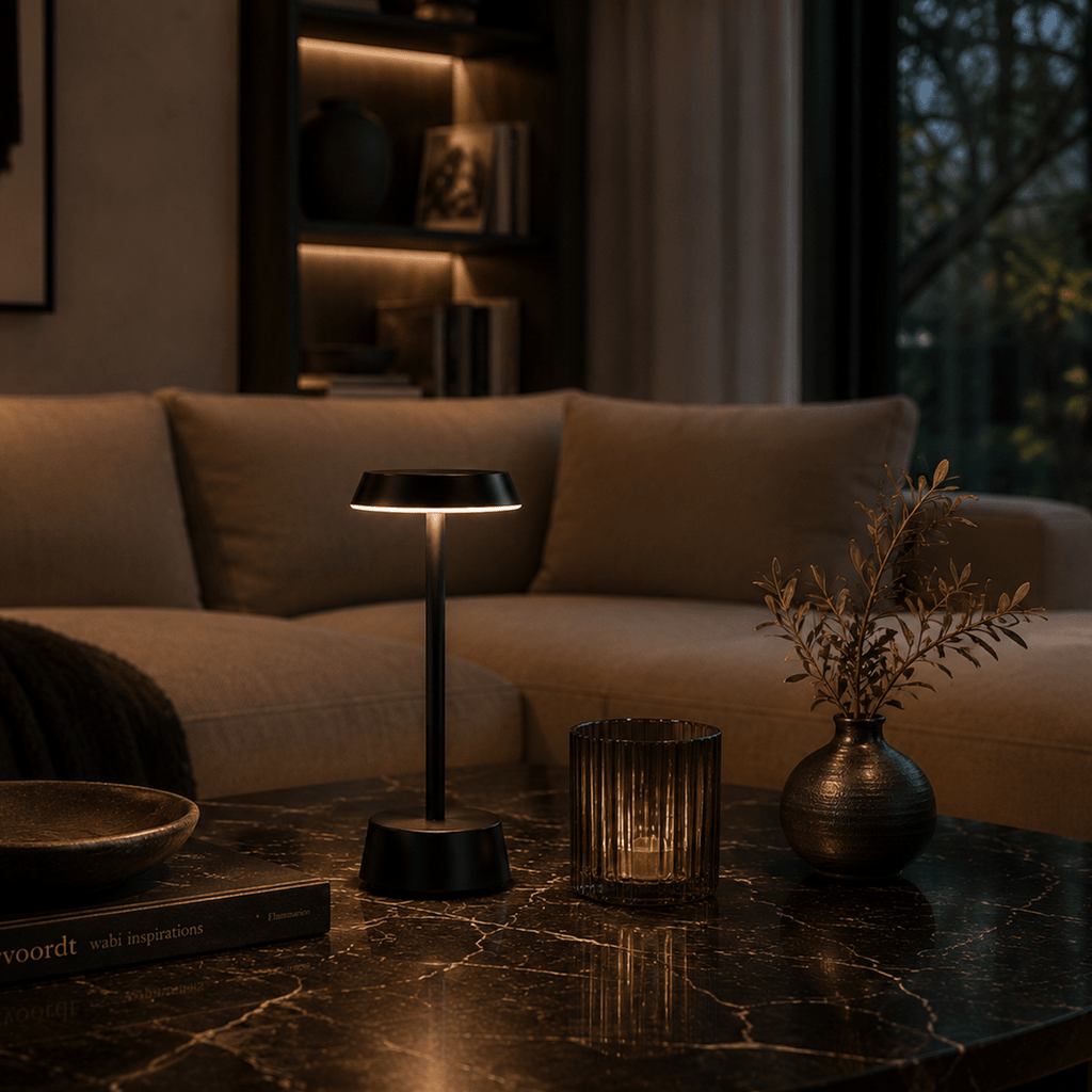 Sofia Flat Cordless Rechargeable Table Lamp - Black - Image 1