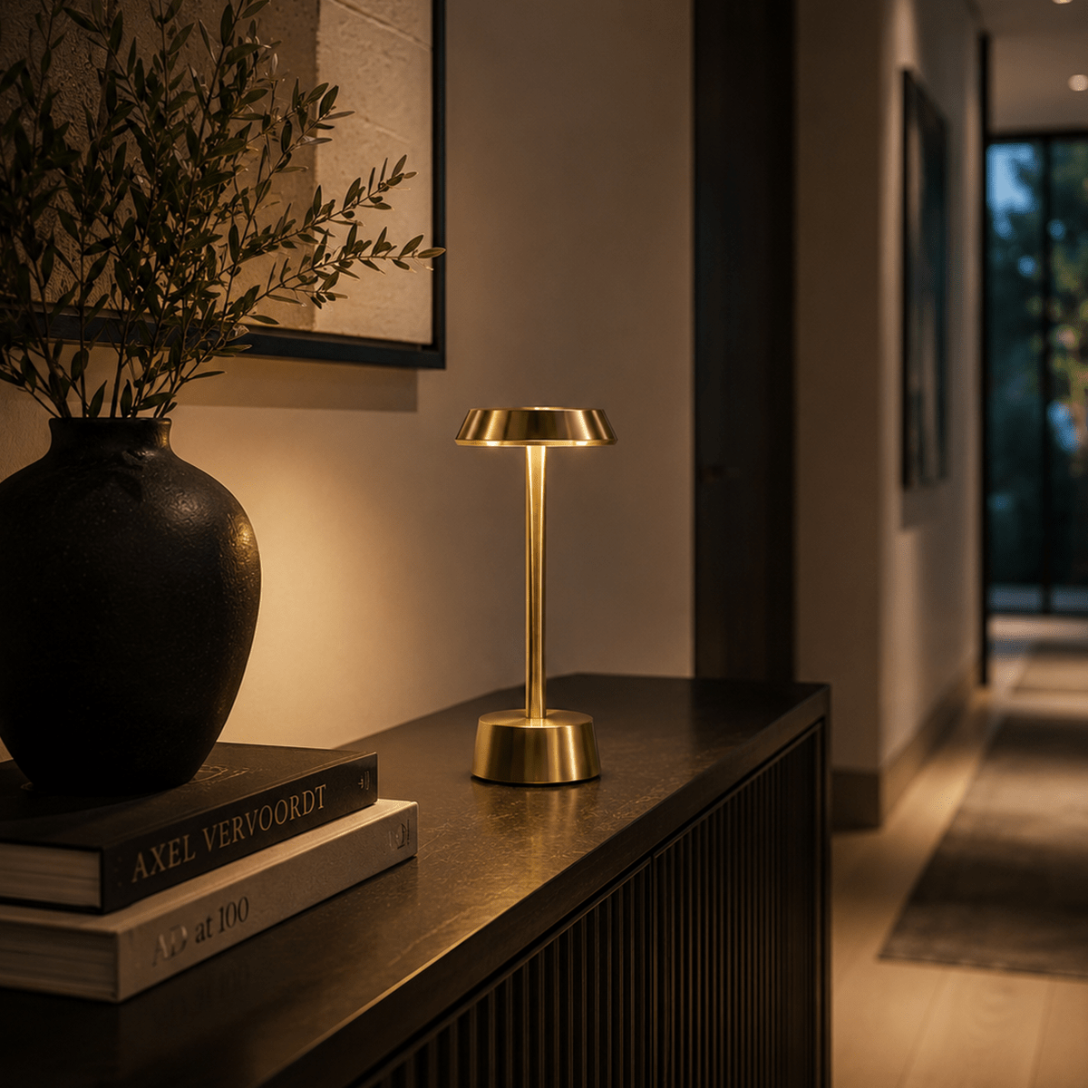 Sofia Flat Cordless Rechargeable Table Lamp - Brass - Image 1