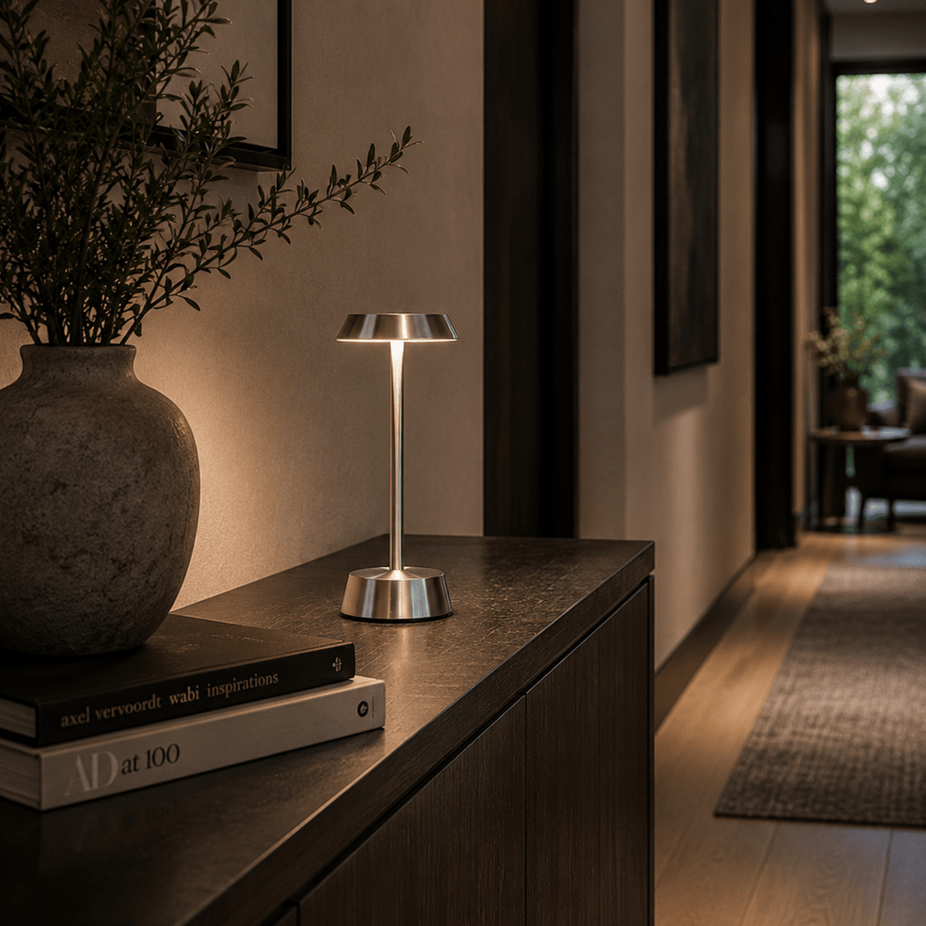 Sofia Flat Cordless Rechargeable Table Lamp - Nickel - Image 3