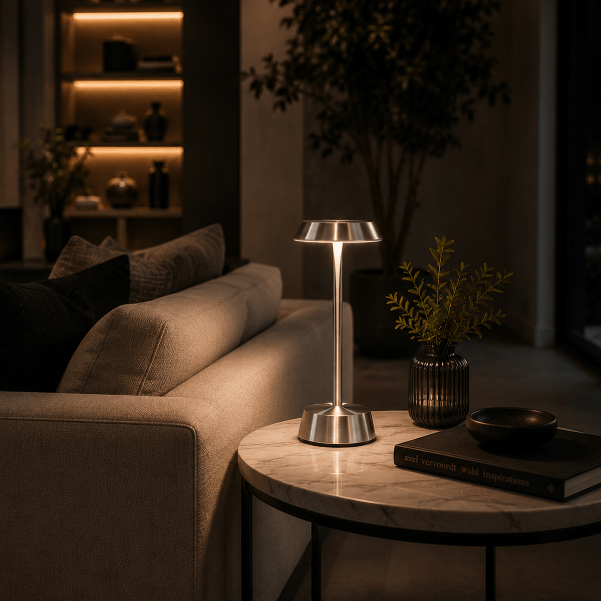 Sofia Flat Cordless Rechargeable Table Lamp - Nickel - Image 4